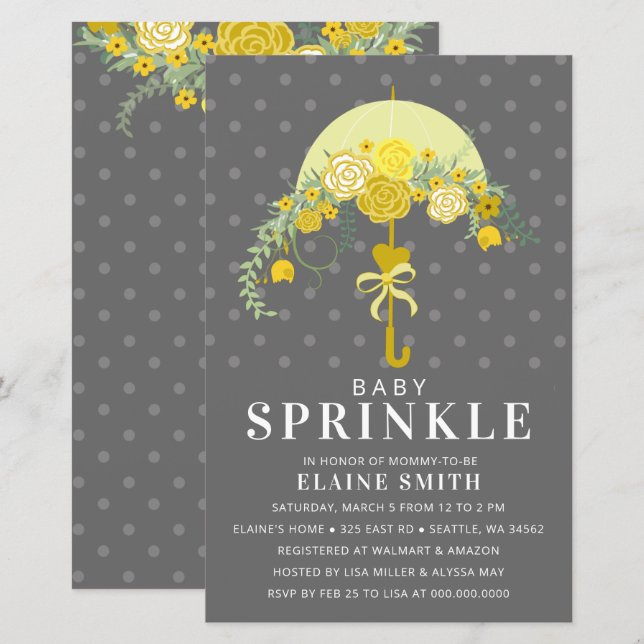 Invitation Baby shower parapluie jaune Budget (Devant / Derrière)