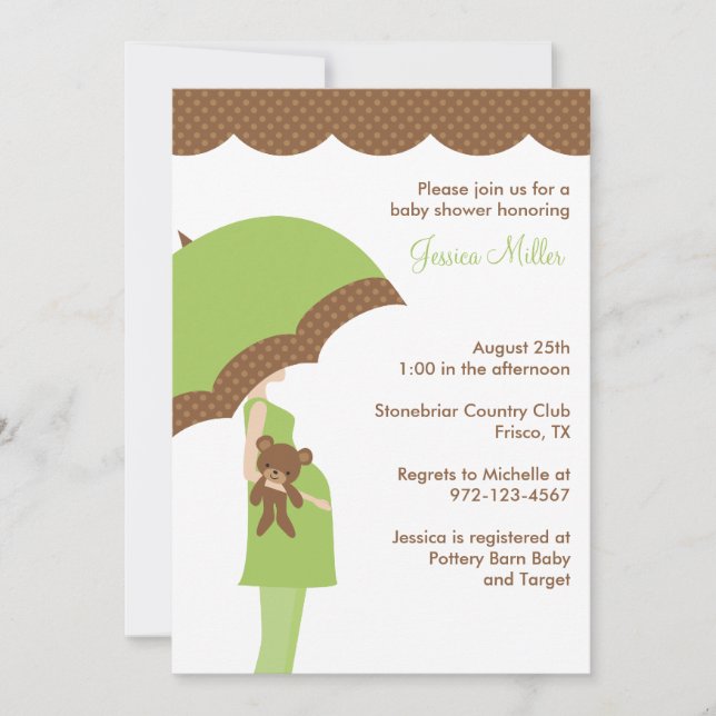 Invitation Baby shower parapluie vert (Devant)