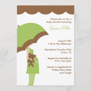 Invitation Baby shower parapluie vert