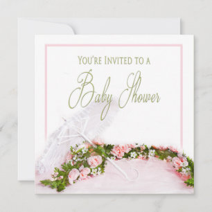 Invitation baby shower-Parasol blanc-Rose Garland