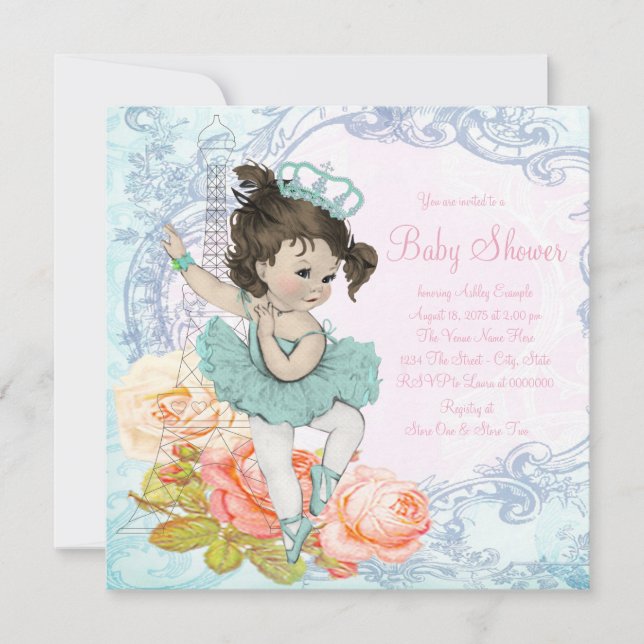 Invitation Baby shower Paris Ballerina (Devant)