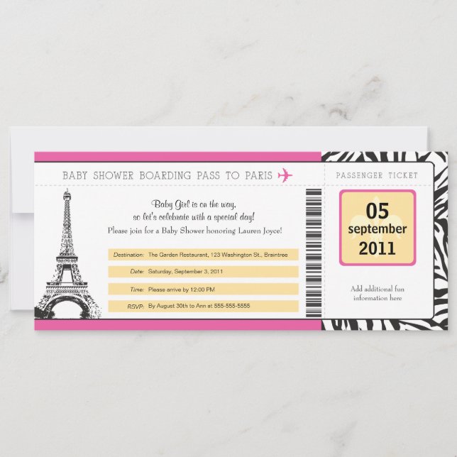 Invitation Baby shower Paris Boarding Pass (Devant)