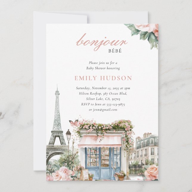 Invitation Baby Shower Paris Bonjour Bebe (Devant)