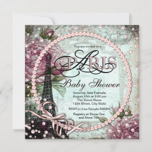 Invitation Baby shower Paris rose et Turquoise chic