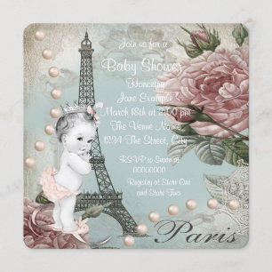 Invitation Baby shower Paris rose Vintage