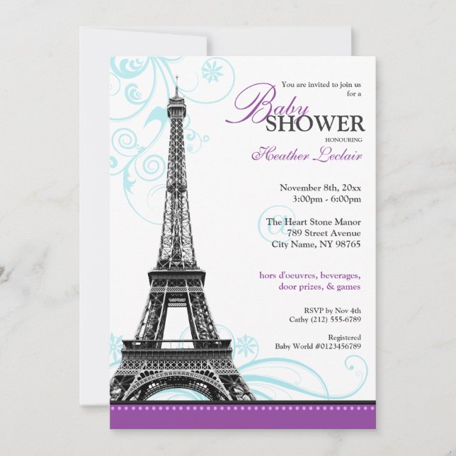 Invitation Baby shower parisien de Tour Eiffel de Flourish de (Devant)