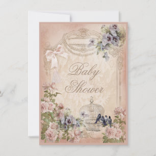 Invitation Baby shower parisien des oiseaux, des oiseaux et d