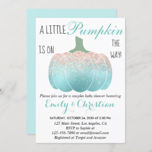 Invitation Baby shower Parties scintillant      Aqua Peach Ci