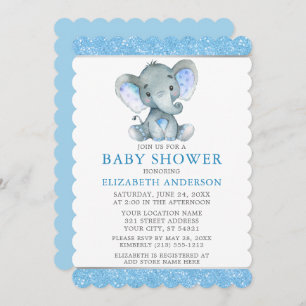 Invitation Baby shower Parties scintillant bleu Eléphant Aqua