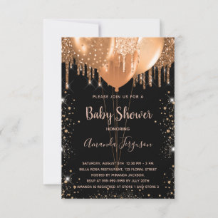 Invitation Baby shower parties scintillant en or noir