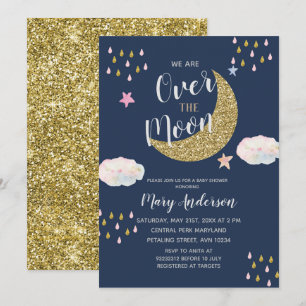 Invitation Baby shower parties scintillant Gold Moon