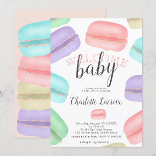 Invitation baby shower parties scintillant macarons français 