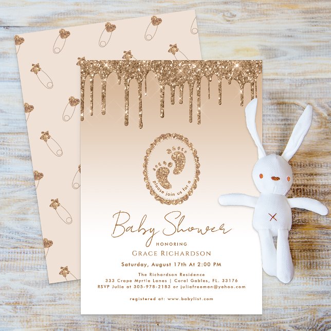 Invitation Baby shower Parties scintillant or (Gold Glitter Elegant Baby Shower Invite)