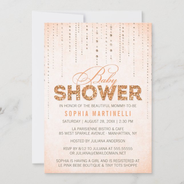 Invitation Baby shower Parties scintillant Orange (Devant)