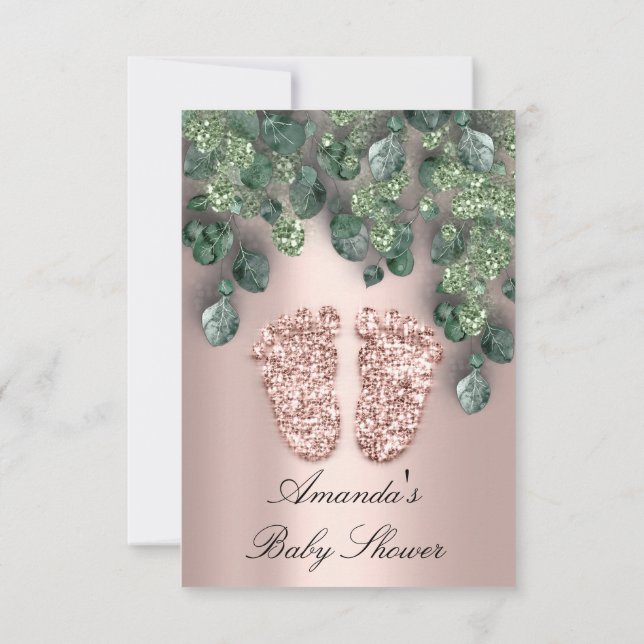 Invitation Baby shower Parties scintillant Pieds Rose Eucalyp (Dos)