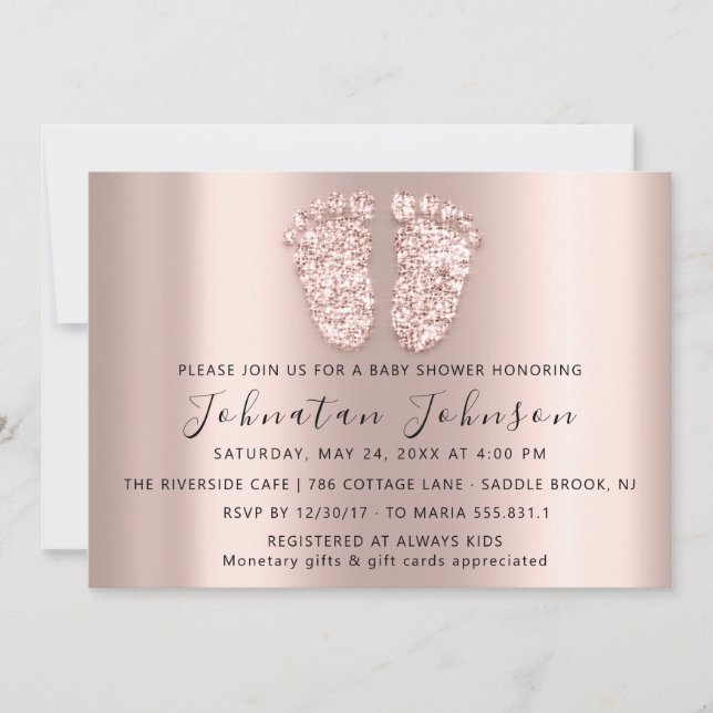 Invitation Baby shower Parties scintillant Rose Blush Pieds G (Devant)