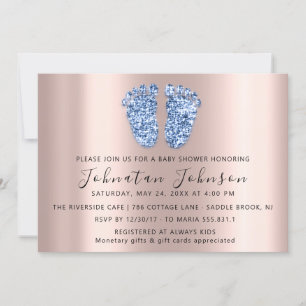 Invitation Baby shower Parties scintillant Rose Pieds Bleus G
