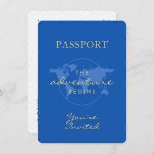 Invitation Baby shower Passport Voyage Thème Dusty Blue