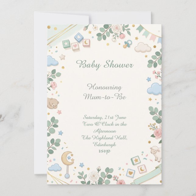 Invitation Baby Shower Pastel (Devant)