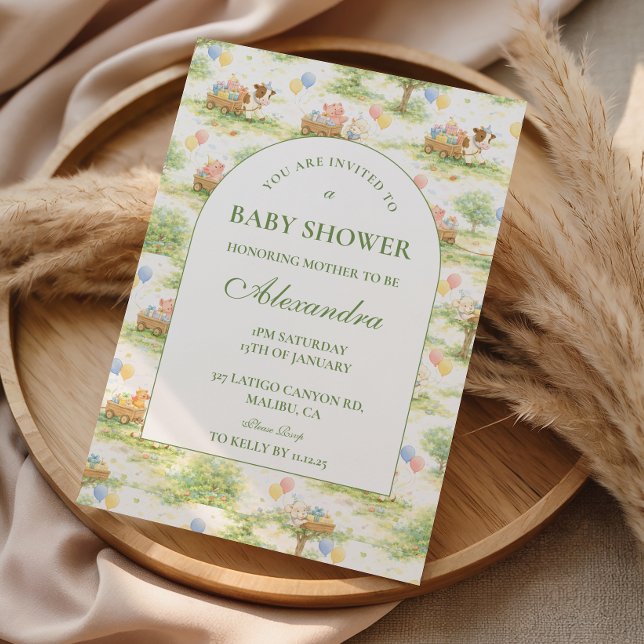 Invitation Baby Shower Pastel Animaux de Ferme Rustique (Créateur téléchargé)