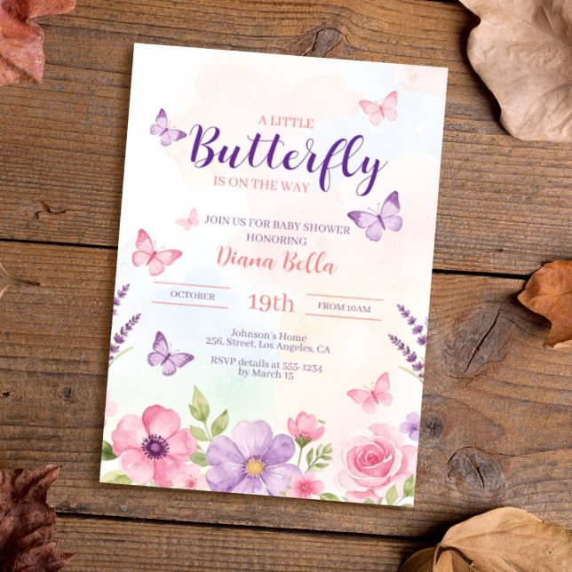 Invitation Baby Shower Pastel Aquarelle Papillon  (Créateur téléchargé)