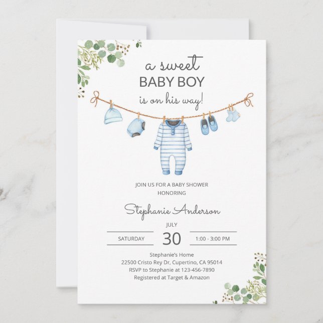 Invitation Baby-Shower Pastel au Linge (Devant)