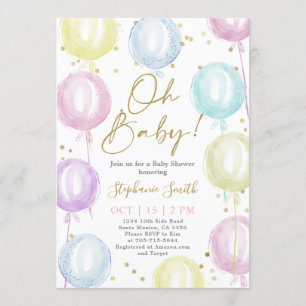 Invitation Baby shower Pastel Balloons