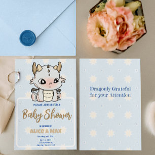 Invitation Baby shower Pastel Blue Grey Baby Dragon
