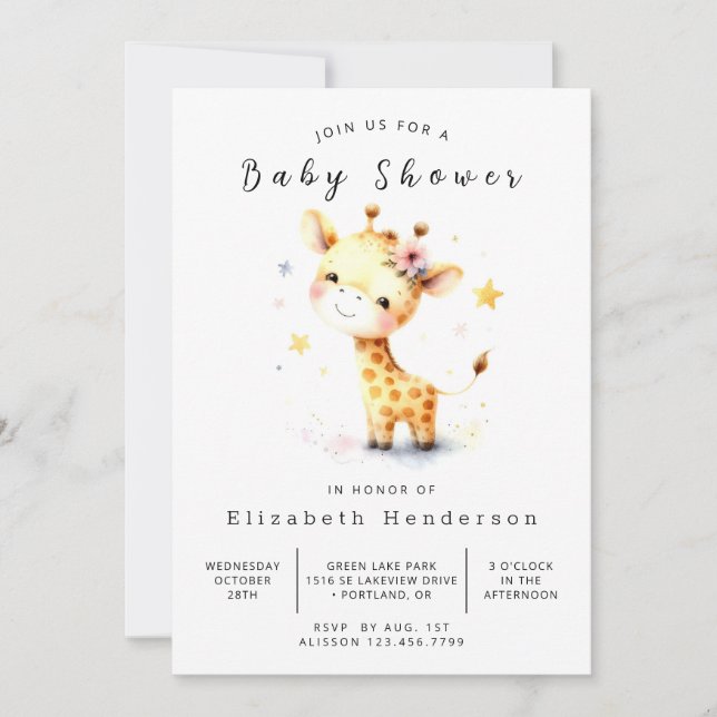 Invitation Baby shower Pastel Custom Giraffe (Devant)