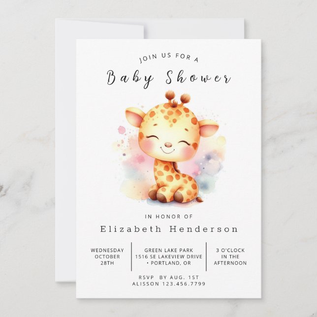 Invitation Baby shower Pastel Custom Giraffe (Devant)
