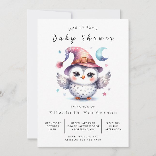 Invitation Baby shower Pastel Custom Owl (Devant)