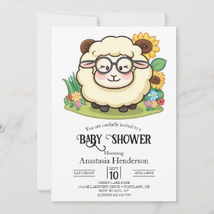 Invitation Baby shower Pastel Cute Sheep