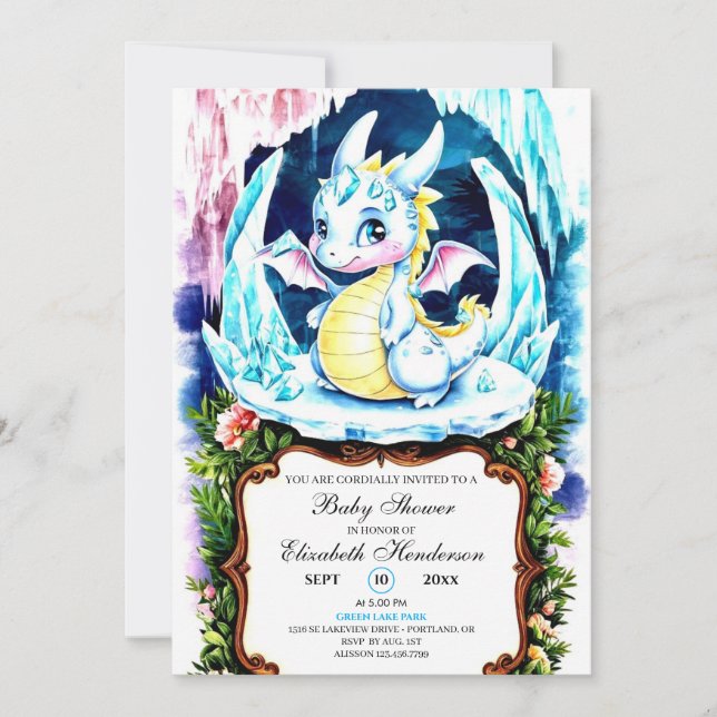 Invitation Baby shower Pastel Editable Dragon (Devant)