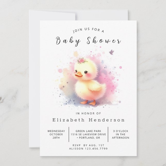 Invitation Baby shower Pastel Editable Duck (Devant)