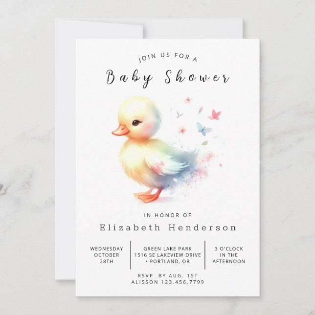 Invitation Baby shower Pastel Editable Duck (Devant)