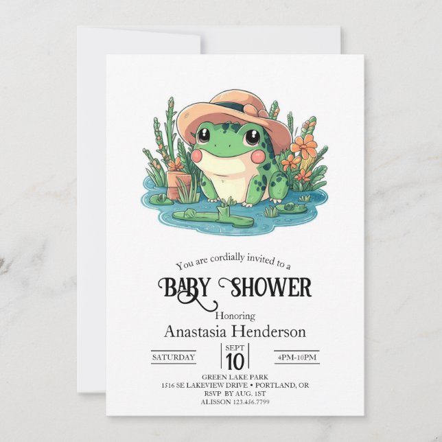 Invitation Baby shower Pastel Elegant Frog (Devant)