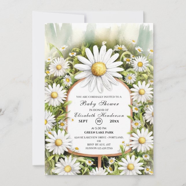 Invitation Baby shower Pastel Floral Daisy (Devant)