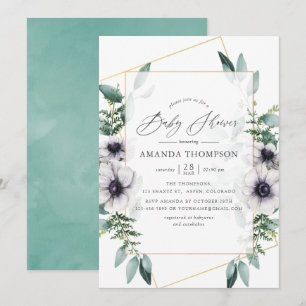 Invitation Baby Shower Pastel Géométrique Eucalyptus Anémone