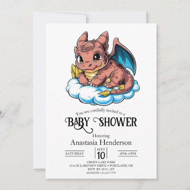Invitation Baby shower Pastel Magic Dragon (Devant)