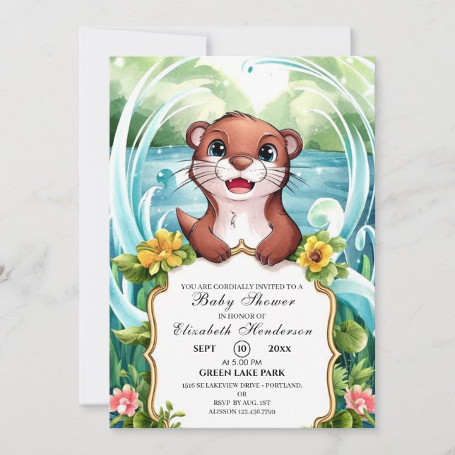 Invitation Baby shower Pastel Magic Otter (Devant)