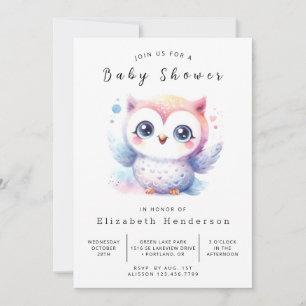 Invitation Baby shower Pastel Owl classique