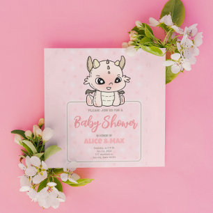 Invitation Baby shower Pastel Pink Baby Dragon