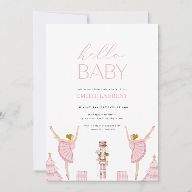Invitation Baby shower Pastel Pink Nutcracker (Devant)