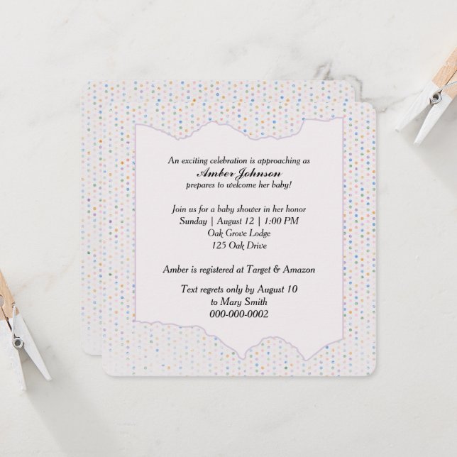 Invitation Baby Shower Pastel Points Ronds (Devant/Arrière en situation)