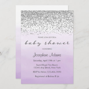 Invitation Baby shower pastel Purple et Argent