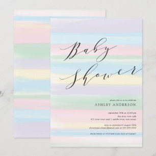 Invitation Baby shower Pastel Rainbow rayures