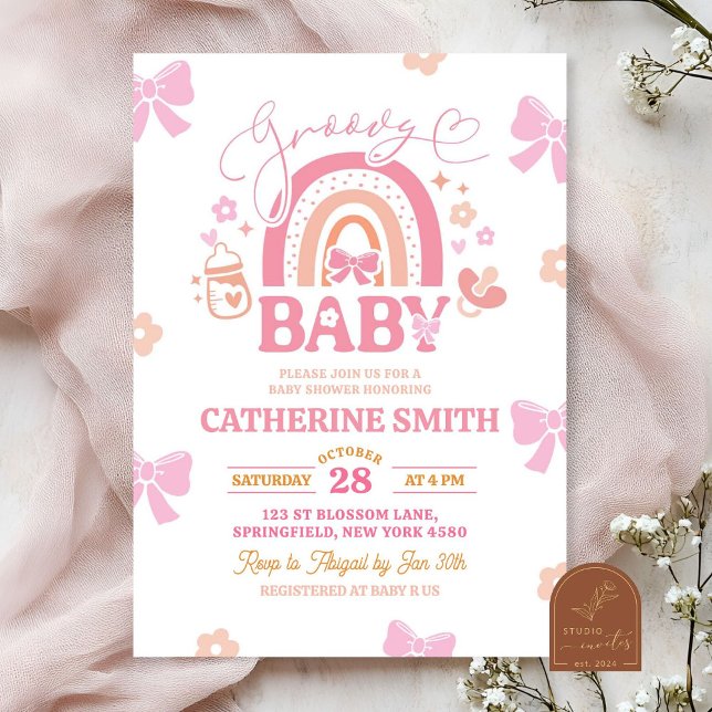 Invitation Baby Shower Pastel Rétro Arc-en-ciel (Créateur téléchargé)