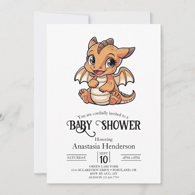 Invitation Baby shower Pastel Simple Dragon Numérique (Devant)