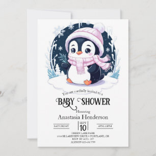 Invitation Baby shower Pastel Snow Penguin