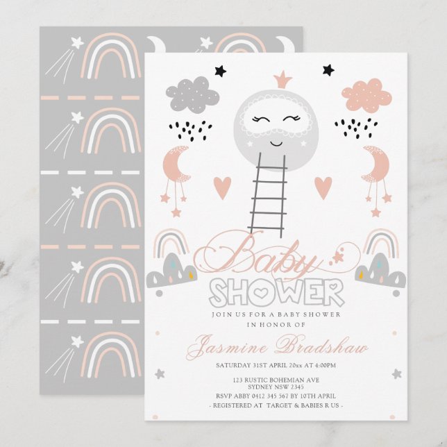 Invitation Baby shower Pathway to the Moon (Devant / Derrière)